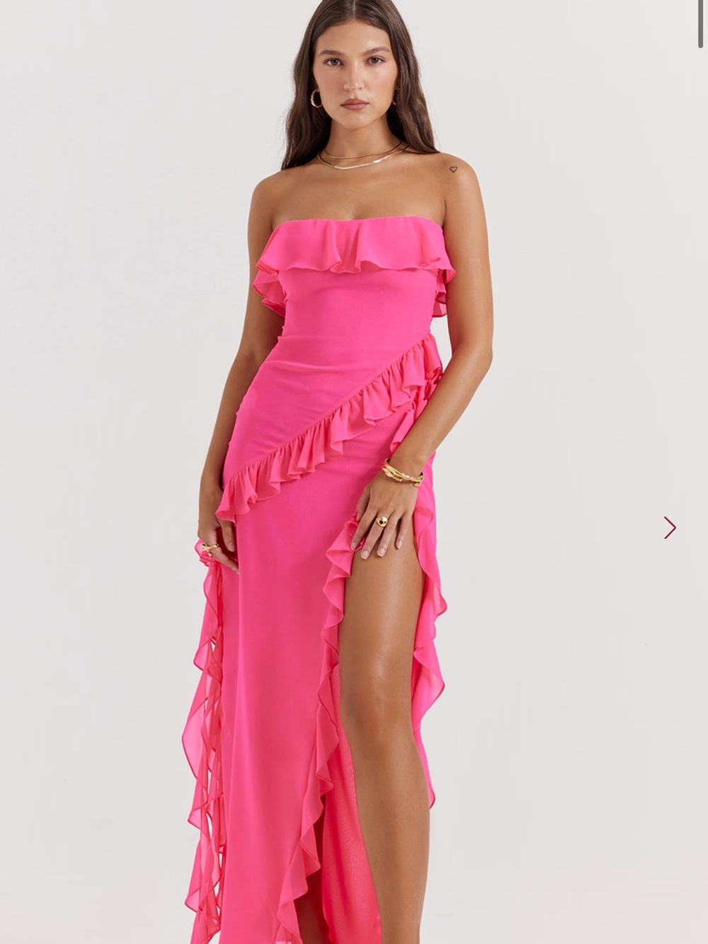 Sarina House of CB Hot Pink Ruffle Maxi Dress